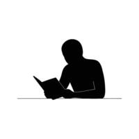 Silhouette of Person Reading a Book Simple Black and White Illustration vector