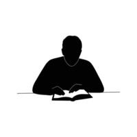 Silhouette of a Person Reading a Book Simple Black and White Illustration vector