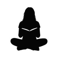 Silhouette of a Woman Sitting Crosslegged Reading a Book Relaxing Studying Bookworm vector