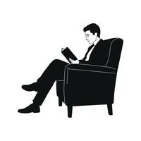 Silhouette of man in a suit reading a book while sitting in an armchair vector