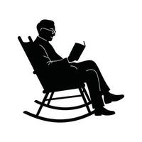 Silhouette of a man reading a book in a rocking chair relaxing leisure rest reading book chair silhouette illustration vector