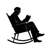 Silhouette of elderly man reading a book in a rocking chair relaxing leisure retirement old age vector