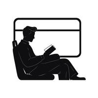 Silhouette of a man reading a book on a train public transport commute travel journey vector