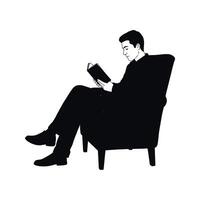 Man reading book in armchair black and white silhouette illustration relaxation leisure reading habit vector