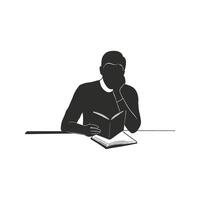 Silhouette of a man sitting at a table reading a book thoughtful expression vector