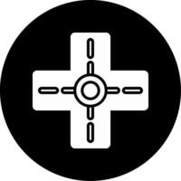 Four Way Road Intersection Glyph Circle Inverted vector