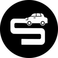 Remote Rural Driving Route Glyph Circle Inverted vector