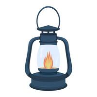 Old-fashioned oil lantern with burning flame vector