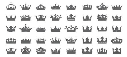 Set of grey crowns. Outline Icons isolated vector