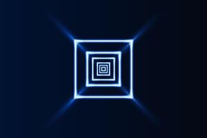Glowing blue neon squares forming a tunnel like visual illusion on a dark background, evoking a futuristic digital vibe vector