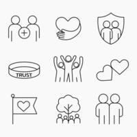 Set of clean outline style icons symbolizing friendship, trust, love and loyalty, Ideal for UI UX, social apps and relationship themed designs vector