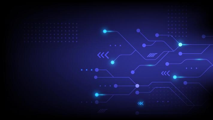 Abstract blue background featuring glowing circuit lines and data flow elements, Ideal for tech, innovation and digital network concepts