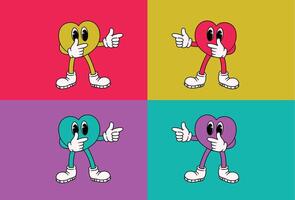 Charming Heart Characters Pointing Pop Art Style Illustrations vector