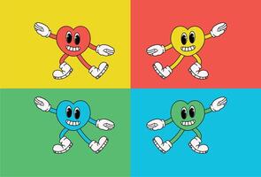 Groovy Pop Art Hearts Colorful Retro Illustration of Happy Dancing Hearts vector