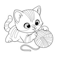 smiling kitten with a ball of treads vector