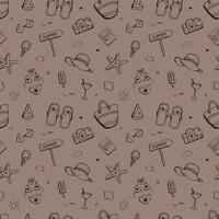 Summer vacation icon seamless handdrawn pattern. Summer beach elements. Mocha Mousse background vector