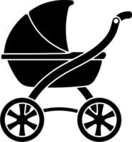 Black icon of a classic baby carriage or stroller, simple silhouette design, without background vector