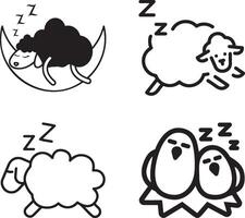 Cute Sleeping Sheep and Birds Icon Set. vector
