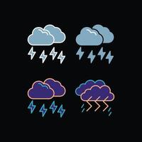 Thunderstorm cloud icon set flat color illustration. vector
