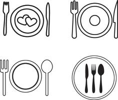 Table setting icons in a flat, minimal style. vector