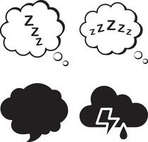 Black and white thought bubble icons. sleep, storm, and blank concepts. vector