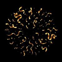 Confetti burst with shiny gold paper pieces scattering on a black background. vector