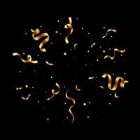 Confetti burst with shiny gold paper pieces scattering on a black background. Dynamic themed celebration effect. vector