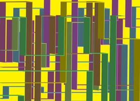Abstract design with vertical lines and rectangles in green, purple, brown and blue on a contrasting bright yellow background vector