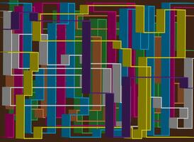 Abstract background with a layered rectangular pattern of blue, purple, yellow and green on a dark brown base that creates a sense of visual rhythm vector