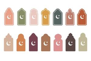 Arabic frame with moon, Ramadan motif, window in the architecture of India or Morocco. art, flat illustrations set vector
