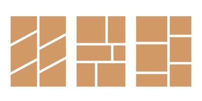frame with six segments, photo collage, grid. Mosaic illustrations set. rectangle mood board. Empty mockup vector