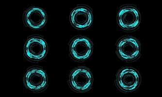 Set of sci fi blue neon circle user interface elements technology futuristic design modern creative on black background vector