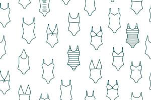 Seamless pattern of swimsuits in doodle style on white background. Hand drawn isolated fashion illustration. vector