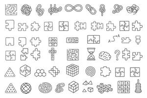 Puzzles, jigsaw puzzles and mazes set in doodle style. Collection of games, brain teasers, puzzles hand drawn. International Puzzle Day vector