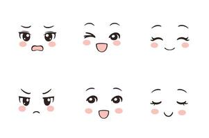 Cartoon Faces Showing Different Emotions Illustration Cute faces display a range of emotions including surprise, happiness, calmness, anger, and joy. vector