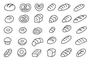 Different types of bakery products hand drawn. Delicious pastries in doodle style. Bakery or bakery menu. vector