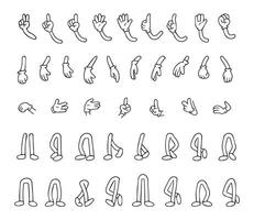 illustration featuring various cartoon hand and leg gestures. Includes open hands, pointing fingers, fists, and different leg positions. Ideal for creative projects and animations. vector