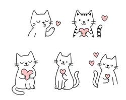 set of cute cats in doodle style in different poses. World Cat Day. Hand drawn illustration. vector