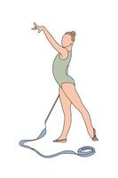 Rhythmic gymnast gracefully performs a ribbon routine in a illustration. The image captures a dancer in motion, showcasing elegance and precision vector