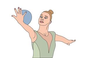 illustration of a rhythmic gymnast performing with a ball. The gymnast gracefully extends her arm, demonstrating elegance and precision in the routine, reflecting focus and poise. vector