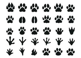 Big set with animals footprint in black color. Paw trace in different shape. illustration vector