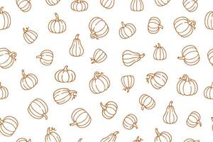 Autumn seamless pattern of orange pumpkins on white background. Suitable for wallpaper, wrapping paper, textile printing and decor. illustration vector