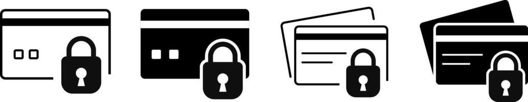Block credit card icon set. Personal finance security. Technology to protect data and funds. representing data security and protection vector