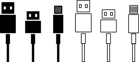 USB cable type icon. cable port sign. Cable for charging. Electronic device input cords. internet charging wires. vector