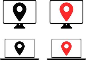 Monitor Location Map icon. technology blogs. map services. digital marketing presentations. global positioning system sign vector