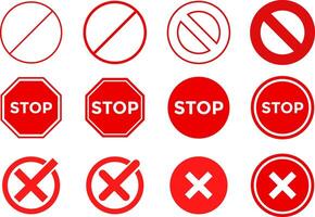 Stop sign icon set. ban icons. Red Crossed Circle. No icon signs vector