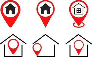 Home location icon set. global positioning system. Map pointer symbol. Location point of home. Geolocation mark on the map vector