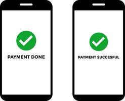 payment done and payment successful icon set. Smartphone with Approved Sign. portable information device. Representing Payment Success vector