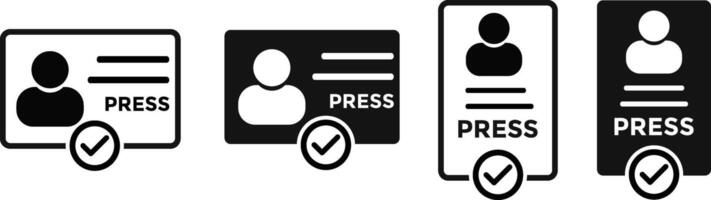 PRESS ID Card icon set. National ID document. identification identity. personal badge. passport id symbol. Membership or client personal identity vector
