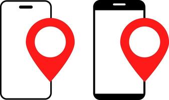 Smartphone with location icon set. global positioning system. Map pin and icon. instant navigation service vector
